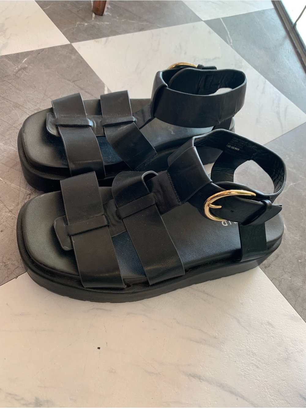 torrid Black Leather Platform Strap Sandals with Gold Buckle